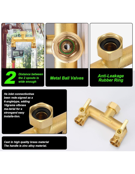 Divisor de Manguera de Jardín ZaakWang Doble Vía Latón 19 mm