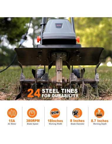 Cultivador Eléctrico Danero 15A 45.72cm 24 Púas Acero