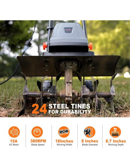 Cultivador Eléctrico Danero 15A 45.72cm 24 Púas Acero