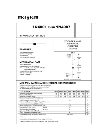 Diodo Rectificador 1N4007 McIgIcM 1000V 1A 100 Pcs