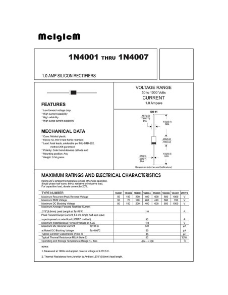 Diodo Rectificador 1N4007 McIgIcM 1000V 1A 100 Pcs Diodo Rectificador 1N4007 McIgIcM 1000V 1A 100 Pcs