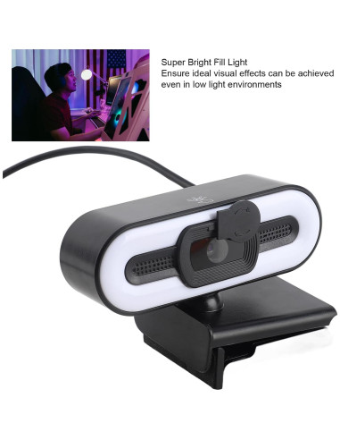 Cámara Web 4K YUEHISY con Micrófono y Luz de Relleno