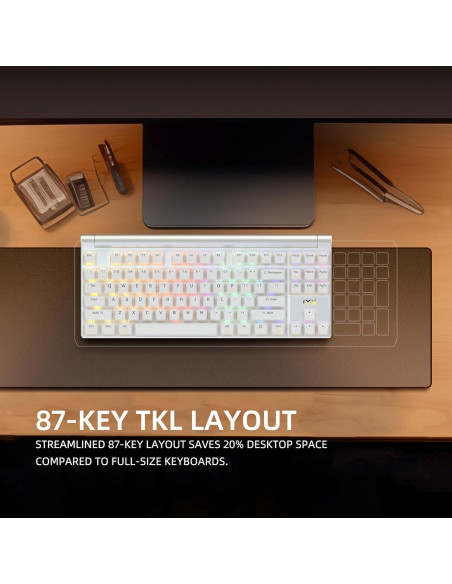Teclado Mecánico IROK MT87 RGB Inalámbrico 80% TKL Blanco