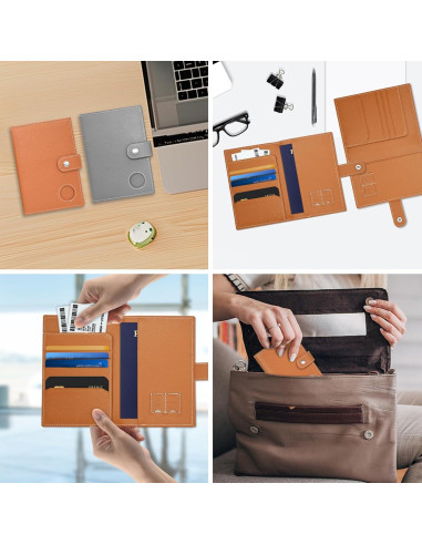 Portafolios de Pasaporte de Cuero Genuino Yours-Beauty Marrón con Bloqueo RFID