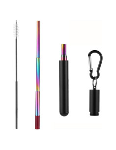 Popote Plegable Reutilizable Angzhili de Acero Inoxidable Negro