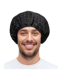 Gorro de Ducha Impermeable Negro Ajustable para Hombres