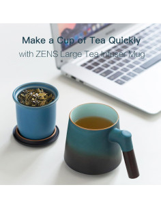 Taza de Té ZENS con Infusor y Tapa, 340g Cerámica Azul 2