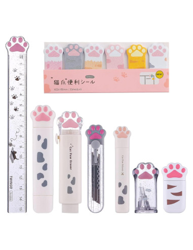 Juego de Papelería Kawaii 8 Piezas Kogcmeetl Patita de Gato