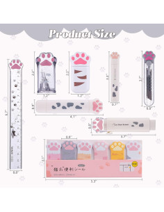 Juego de Papelería Kawaii 8 Piezas Kogcmeetl Patita de Gato 2