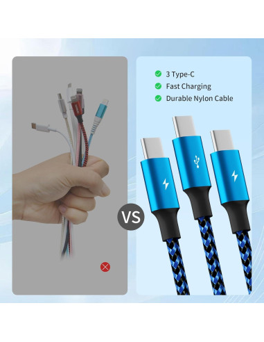 Cable Divisor USB C 3 en 1 Firsting 5FT Carga Rápida Azul