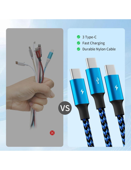 Cable Divisor USB C 3 en 1 Firsting 5FT Carga Rápida Azul Cable Divisor USB C 3 en 1 Firsting 5FT Carga Rápida Azul