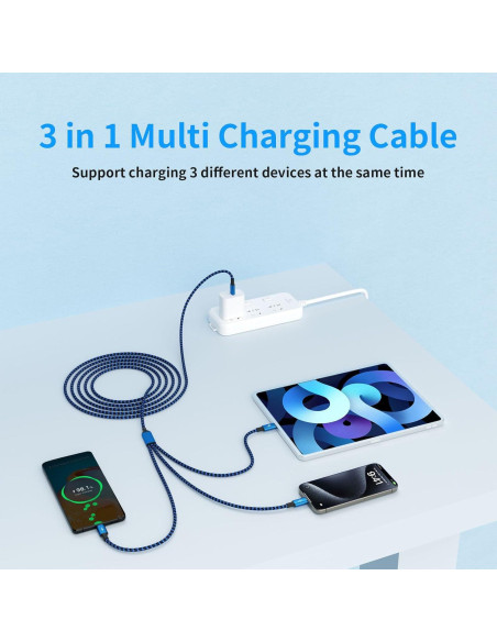 Cable Divisor USB C 3 en 1 Firsting 5FT Carga Rápida Azul Cable Divisor USB C 3 en 1 Firsting 5FT Carga Rápida Azul
