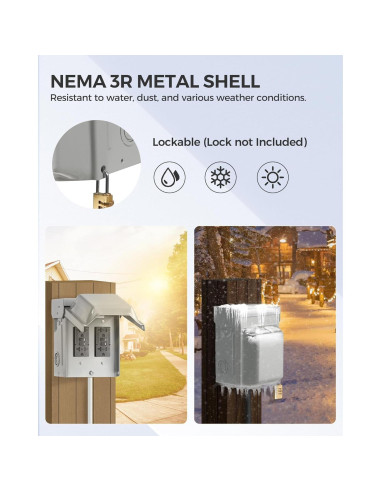 Caja de Enchufe Eléctrico Exterior WILAWELS GFCI 20A Impermeable