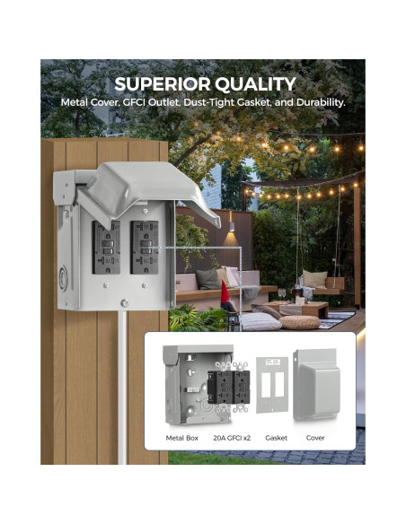 Caja de Enchufe Eléctrico Exterior WILAWELS GFCI 20A Impermeable