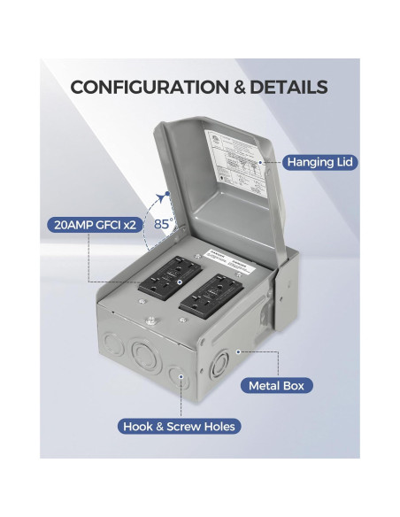 Caja de Enchufe Eléctrico Exterior WILAWELS GFCI 20A Impermeable
