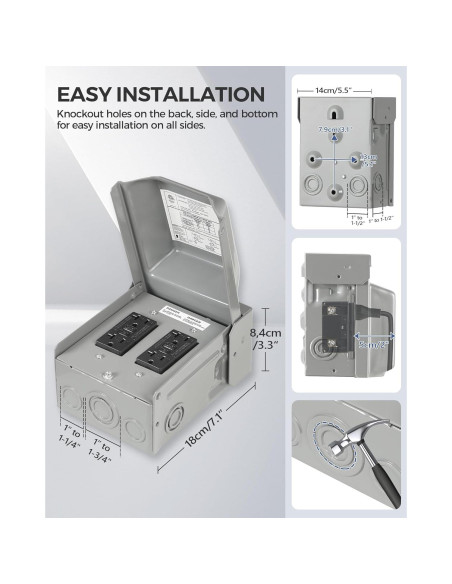 Caja de Enchufe Eléctrico Exterior WILAWELS GFCI 20A Impermeable