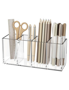 Soporte de Lápices Acrílico NIUBEE 4 Compartimentos Transparente