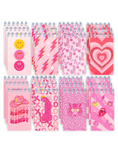 24 Mini Cuadernos Espirales Rosa Preppy Y2K 6x10 cm