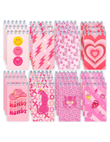 24 Mini Cuadernos Espirales Rosa Preppy Y2K 6x10 cm
