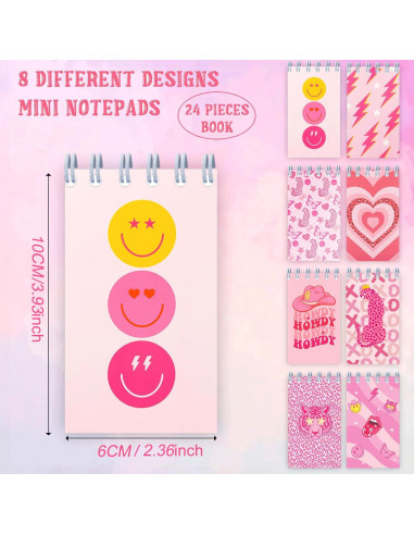 24 Mini Cuadernos Espirales Rosa Preppy Y2K 6x10 cm
