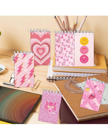 24 Mini Cuadernos Espirales Rosa Preppy Y2K 6x10 cm