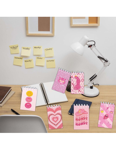 24 Mini Cuadernos Espirales Rosa Preppy Y2K 6x10 cm