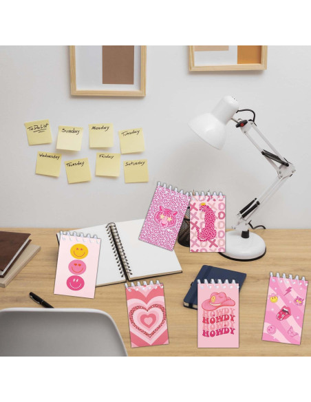 24 Mini Cuadernos Espirales Rosa Preppy Y2K 6x10 cm