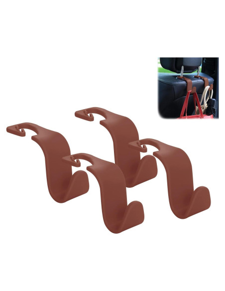 Gancho de reposacabezas SINGYICO para coche - 4 unidades marrón