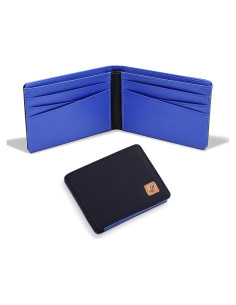 Billetera Bifold Minimalista Lanyani con Bloqueo RFID - Negro/Azul