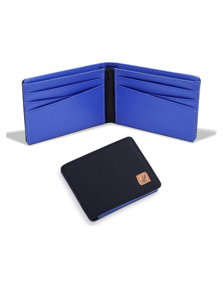 Billetera Bifold Minimalista Lanyani con Bloqueo RFID - Negro/Azul