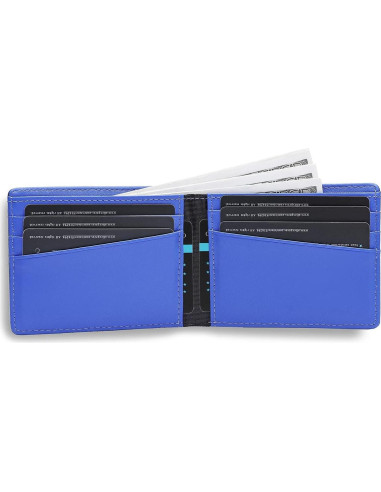Billetera Bifold Minimalista Lanyani con Bloqueo RFID - Negro/Azul