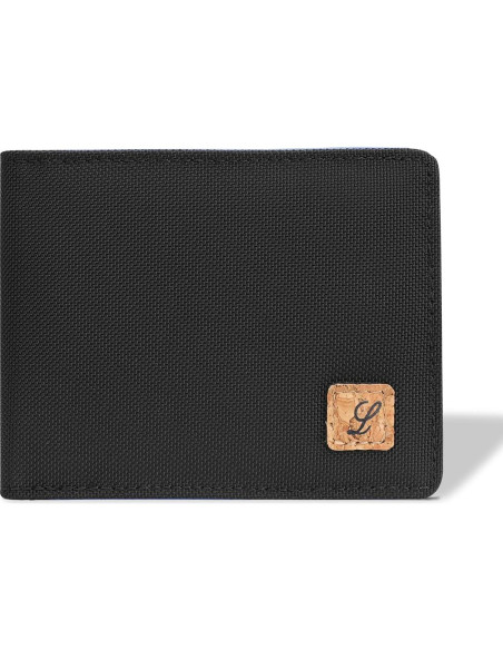 Billetera Bifold Minimalista Lanyani con Bloqueo RFID - Negro/Azul
