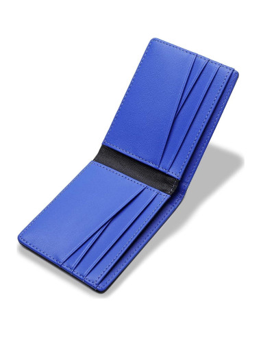 Billetera Bifold Minimalista Lanyani con Bloqueo RFID - Negro/Azul