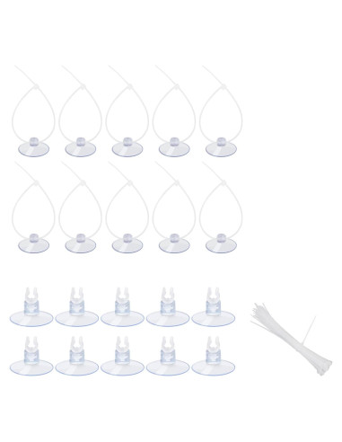 AQUANEAT 20 Ventosas para Acuario con Clips y Bridas Ajustables
