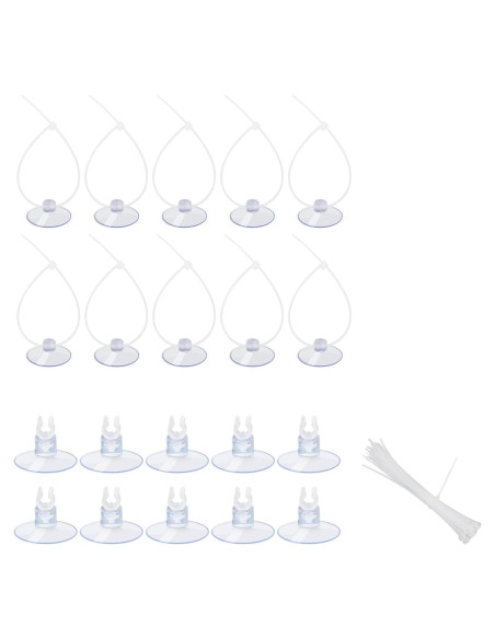 AQUANEAT 20 Ventosas para Acuario con Clips y Bridas Ajustables