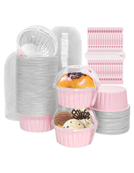 100 Tazas de Hornear de Papel de Aluminio QZV 5 oz Rosa