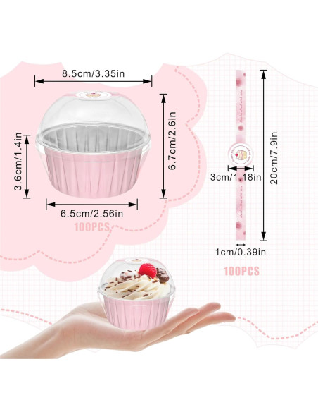 100 Tazas de Hornear de Papel de Aluminio QZV 5 oz Rosa