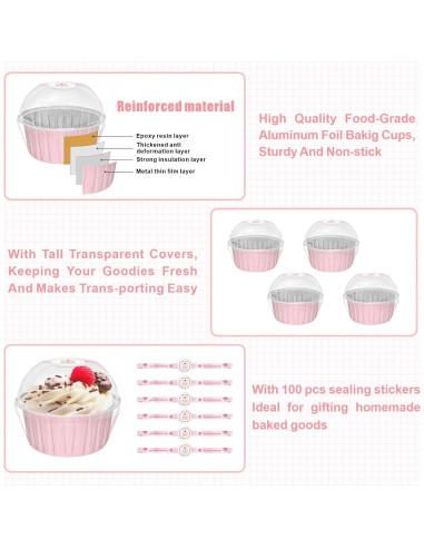 100 Tazas de Hornear de Papel de Aluminio QZV 5 oz Rosa