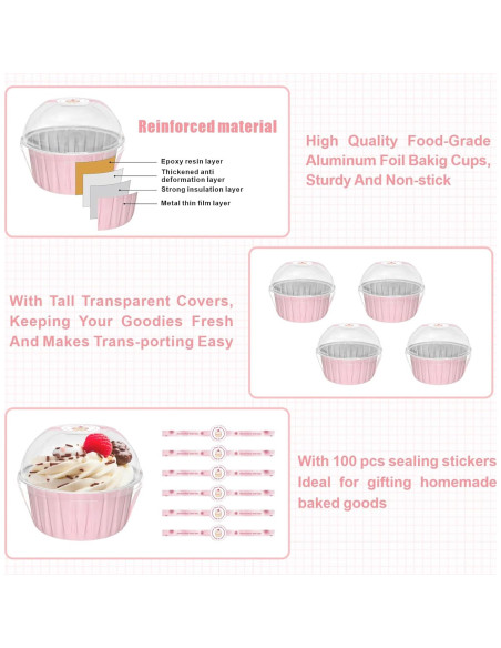 100 Tazas de Hornear de Papel de Aluminio QZV 5 oz Rosa