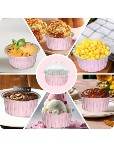 100 Tazas de Hornear de Papel de Aluminio QZV 5 oz Rosa