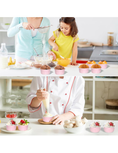 100 Tazas de Hornear de Papel de Aluminio QZV 5 oz Rosa