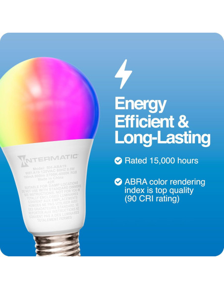 Bombilla Inteligente Wi-Fi Intermatic ABRA A19 RGB 800 Lúmenes - 4 Paquete