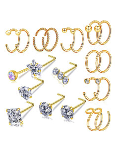 Aros Nasales Hipoalergénicos 20G Acero Quirúrgico 21 Piezas