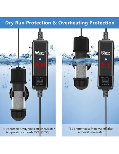 Calentador de Acuario Hygger 10W Sumergible con Pantalla LED