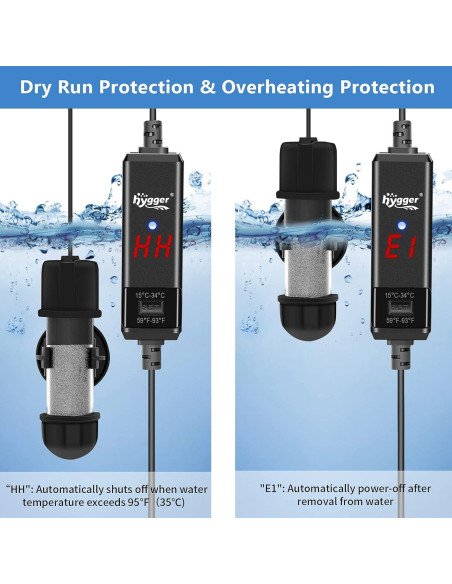 Calentador de Acuario Hygger 10W Sumergible con Pantalla LED