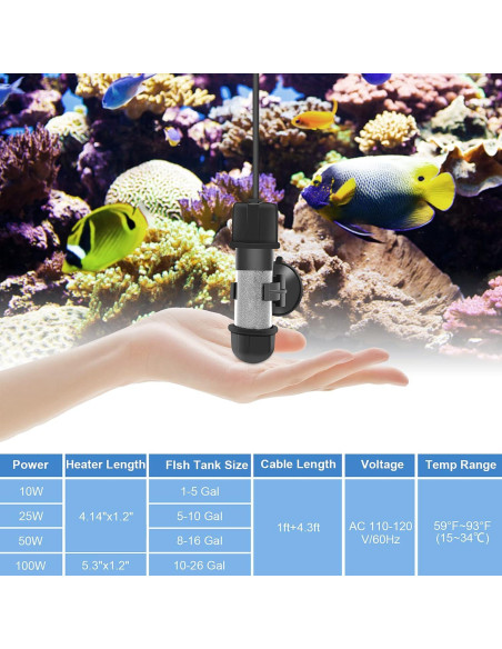 Calentador de Acuario Hygger 10W Sumergible con Pantalla LED