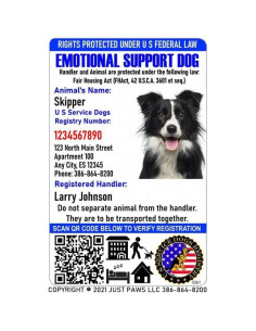 Tarjeta de Identificación Personalizada Just 4 Paws - Apoyo Emocional 2