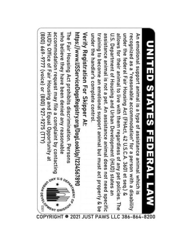 Tarjeta de Identificación Personalizada Just 4 Paws - Apoyo Emocional