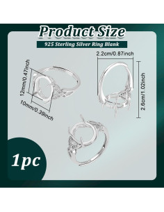 Anillo en Blanco de Plata Esterlina 925 PLIGREAT Ajustable DIY 2