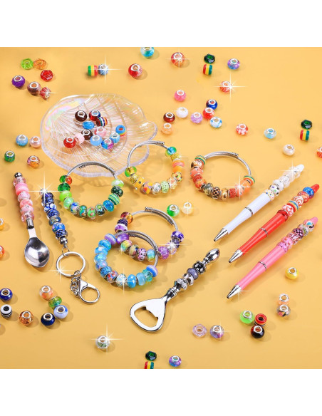 AIPRIDY 130 Perlas de Joyería de Gran Agujero Coloridas